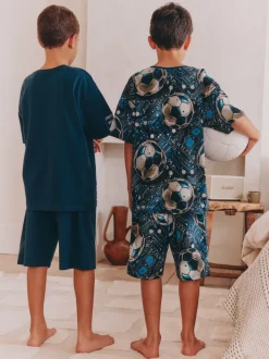Blauw voetbal - Set van 2 pyjama's met short (3-16 jr)