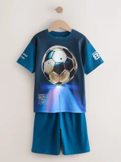Blauw voetbal - Set van 2 pyjama's met short (3-16 jr)