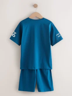 Blauw voetbal - Set van 2 pyjama's met short (3-16 jr)