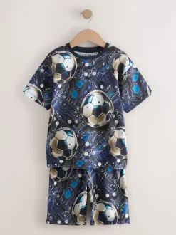 Blauw voetbal - Set van 2 pyjama's met short (3-16 jr)