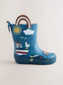 Blauw voor op het strand - Aantreklaarzen met handvat