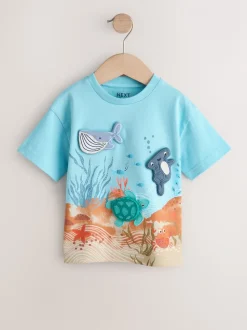 Blauw zeedierenprint - Short Sleeve 3D Padded T-Shirt (3mths-7yrs)