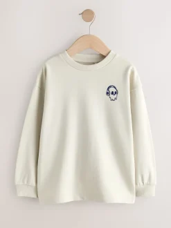 Blauw/bessenkleurig/ecru met print - Verpakking van 3 ruimvallende zware T-shirts met lange mouwen (3-16jr)