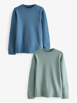 Blauw/blauwgroen - 2 -pack thermische tops met lange mouwen (2-16jr)