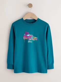 Blauw/Blauwgroen/Zwart Voetbal - 3 Relaxed Fit T-shirts met grafische print en lange mouwen (3-16jr)