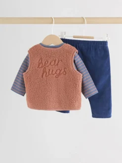 Blauw/Bruin Berenknuffels Slogan Borg - Baby Bodywarmer Top en Leggings Set (0mnd-2jr)