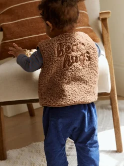 Blauw/Bruin Berenknuffels Slogan Borg - Baby Bodywarmer Top en Leggings Set (0mnd-2jr)