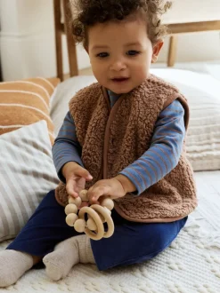 Blauw/Bruin Berenknuffels Slogan Borg - Baby Bodywarmer Top en Leggings Set (0mnd-2jr)