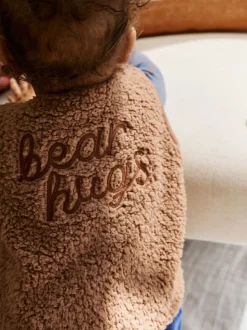 Blauw/Bruin Berenknuffels Slogan Borg - Baby Bodywarmer Top en Leggings Set (0mnd-2jr)