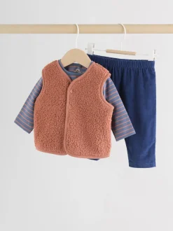 Blauw/Bruin Berenknuffels Slogan Borg - Baby Bodywarmer Top en Leggings Set (0mnd-2jr)