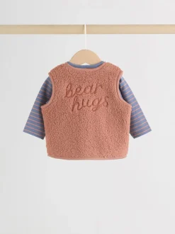 Blauw/Bruin Berenknuffels Slogan Borg - Baby Bodywarmer Top en Leggings Set (0mnd-2jr)