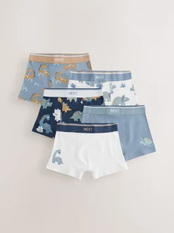 Blauw/bruin met dinoprint - Verpakking van 5 trunks (1,5-12jr)
