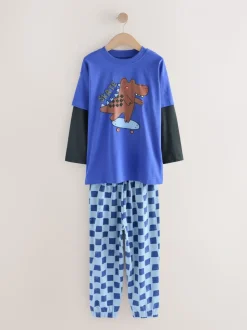 Blauw/bruin met dinosaurus - Verpakking van 3 oversized pyjama's 3 (9mnd -10jr)