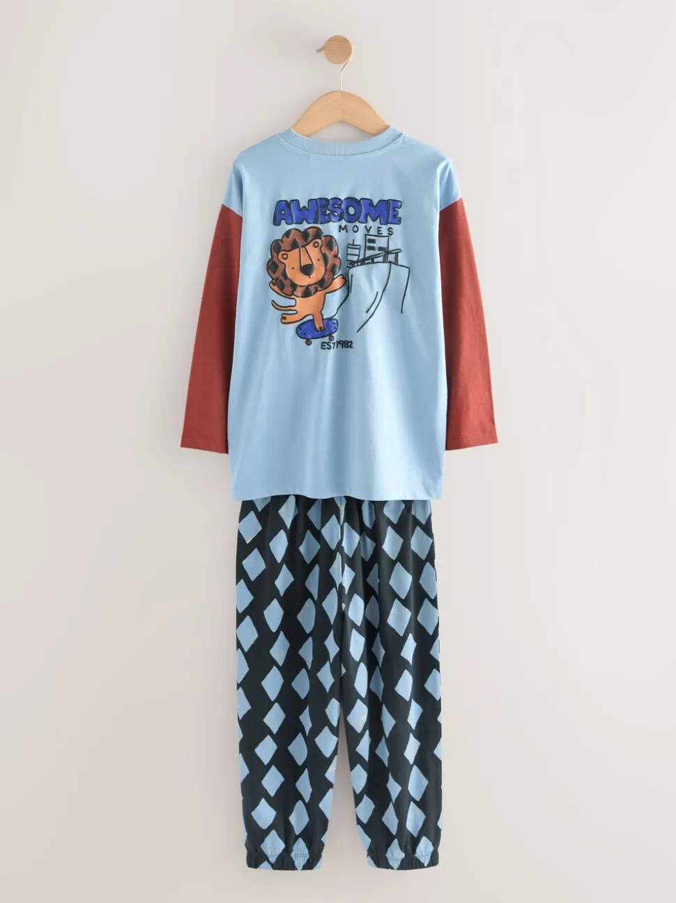 Blauw/bruin met dinosaurus - Verpakking van 3 oversized pyjama's 3 (9mnd -10jr)
