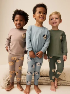 Blauw/bruin/kakigroen dierenprint - Verpakking van 3 knusse pyjama's (9mnd-8jr)