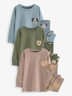 Blauw/bruin/kakigroen dierenprint - Verpakking van 3 knusse pyjama's (9mnd-8jr)