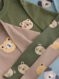 Blauw/bruin/kakigroen dierenprint - Verpakking van 3 knusse pyjama's (9mnd-8jr)