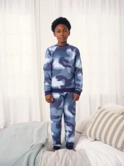 Blauwe camouflage spray - Enkele behaaglijke fleece pyjama (3 - 16 jr)