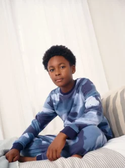 Blauwe camouflage spray - Enkele behaaglijke fleece pyjama (3 - 16 jr)