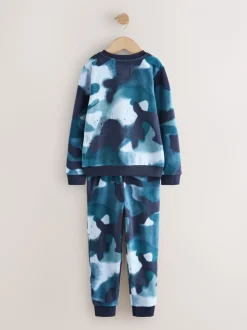 Blauwe camouflage spray - Enkele behaaglijke fleece pyjama (3 - 16 jr)