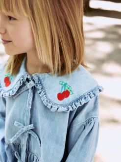 Blauwe denim - Blouse met lange mouwen en kraag (3-16jr)