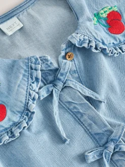 Blauwe denim - Blouse met lange mouwen en kraag (3-16jr)