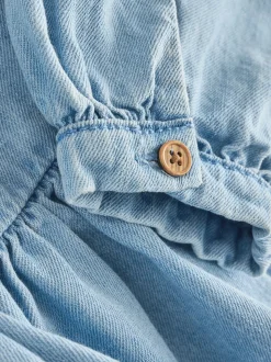 Blauwe denim - Blouse met lange mouwen en kraag (3-16jr)