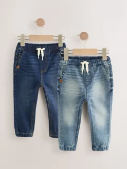 Blauwe denim - Jogger-jeans met comfortabele stretch 2 -pak (3mnd-7jr)