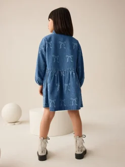 Blauwe denim - Strik Diamanté Overhemdjurk (3-16jr)