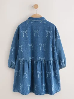 Blauwe denim - Strik Diamanté Overhemdjurk (3-16jr)