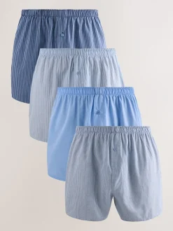 Blauwe gemixte print - Verpakking van 4 - Geweven boxershorts van puur katoen