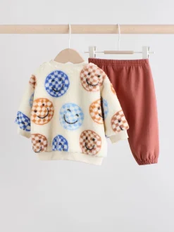 Blauwe gezichten met dambordmotief - Set van fleece top en joggingbroek voor baby's (0mnd -2jr)