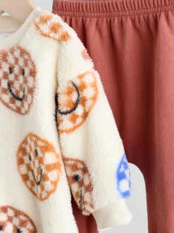 Blauwe gezichten met dambordmotief - Set van fleece top en joggingbroek voor baby's (0mnd -2jr)