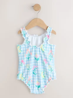 Blauwe gingham-ruit met print - Lettuce Edge Swimsuit (3mths-7yrs)