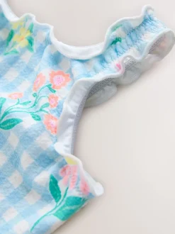 Blauwe gingham-ruit met print - Lettuce Edge Swimsuit (3mths-7yrs)