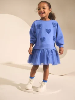 Blauwe hartjes - Feestjurk van sweaterstof (3 mnd-7 jr)