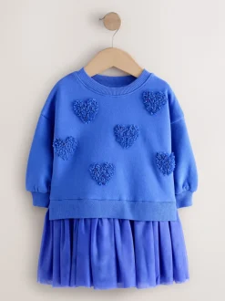 Blauwe hartjes - Feestjurk van sweaterstof (3 mnd-7 jr)