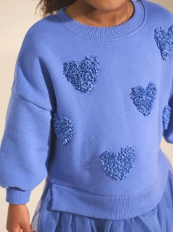 Blauwe hartjes - Feestjurk van sweaterstof (3 mnd-7 jr)