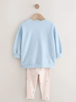 Blauwe strik met eend - Set met sweatshirt en legging (3 mnd-7 jr)