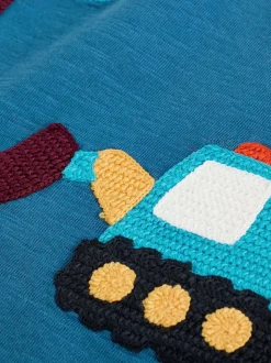 Blauwe transportvoertuigen - T-shirt met applicatie en lange mouwen (3 mnd-7 jr)