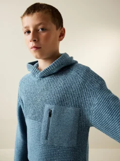 Blauwe twist - Utility gebreide hoodie (3-16jr)