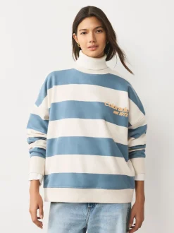 Blauw/ecru - Striped Graphic 'Colarado' City Longsleeve Crewneck Sweatshirt