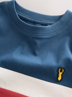 Blauw/ecru - T-shirt met kleurvlakken en korte mouwen (3-16 jr)