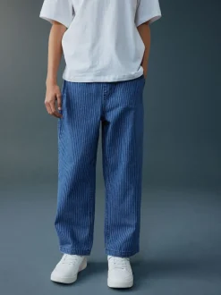 Blauw/ecru gestreept - Denim jeans met elastische taille (3-16jr)