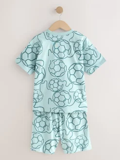 Blauwe/Zwarte/Groene voetbal - Set van 3 pyjama's met short (3-16 jr)