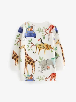 Blauw/geel safari - T-shirts met lange mouwen en dierenfiguurprint verpakking van 3 (3 mnd - 7 jr)