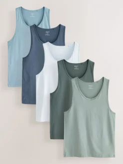 Blauw/grijs - Set van 5 100% katoenen hemden met laagjes