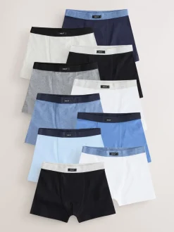 Blauw/grijs - Set van 10 boxershorts met zachte tailleband (2-16 jr)