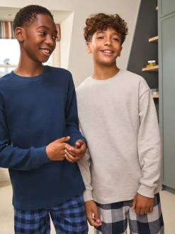 Blauw/grijs - Set van 2 geweven geruite pyjama's met lange mouwen (3-16jr)