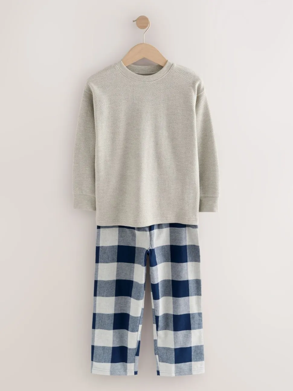 Blauw/grijs - Set van 2 geweven geruite pyjama's met lange mouwen (3-16jr)